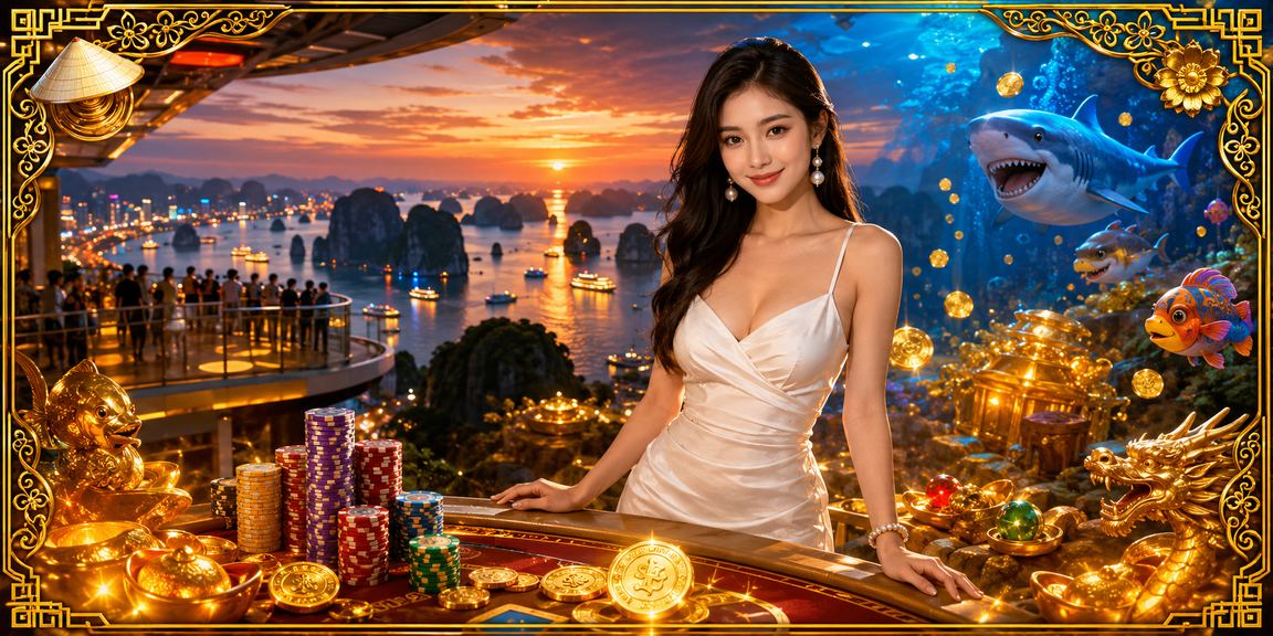Người dùng trải nghiệm cá cược trực tuyến với phông nền vịnh Hạ Long kỳ vĩ